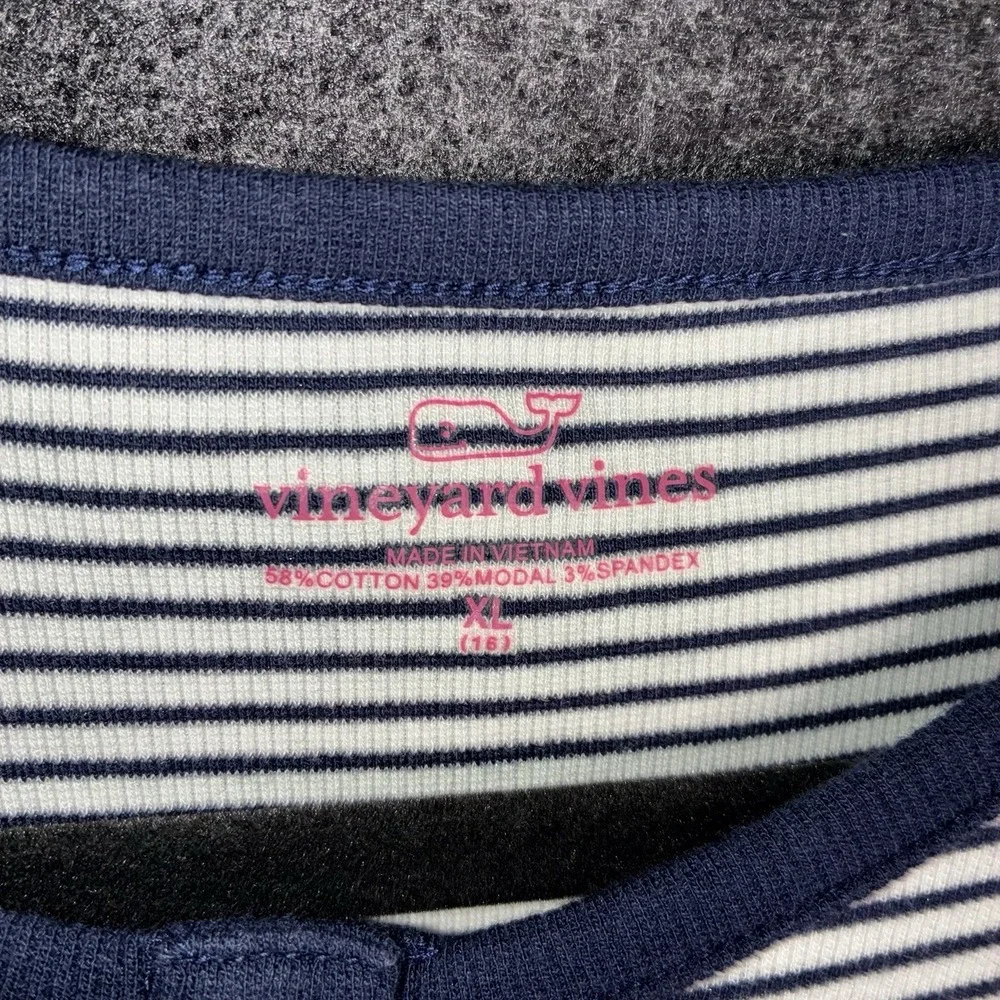 VINEYARD VINES Shirt XL‎ Blue White Henley Striped Long Sleeve Tee Cotton Modal - Picture 2 of 8